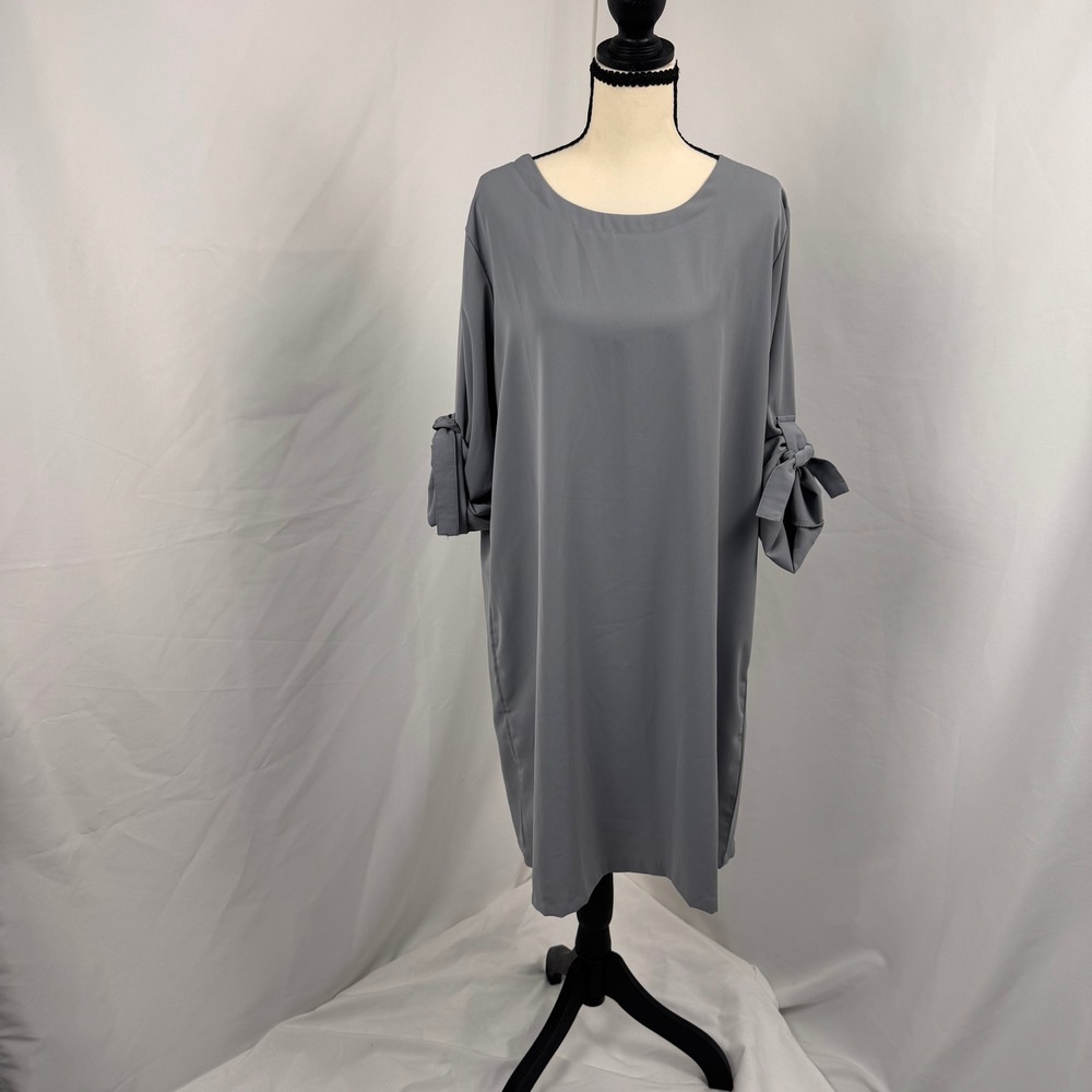 Yoins Shift Dress Womens XL Gray Tie Sleeve Scoop Neck Relaxed Fit Tabbed Sleeve